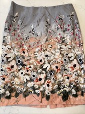 Talbots Cotton/Linen Hummingbird Floral Lined Pencil Skirt Size 8