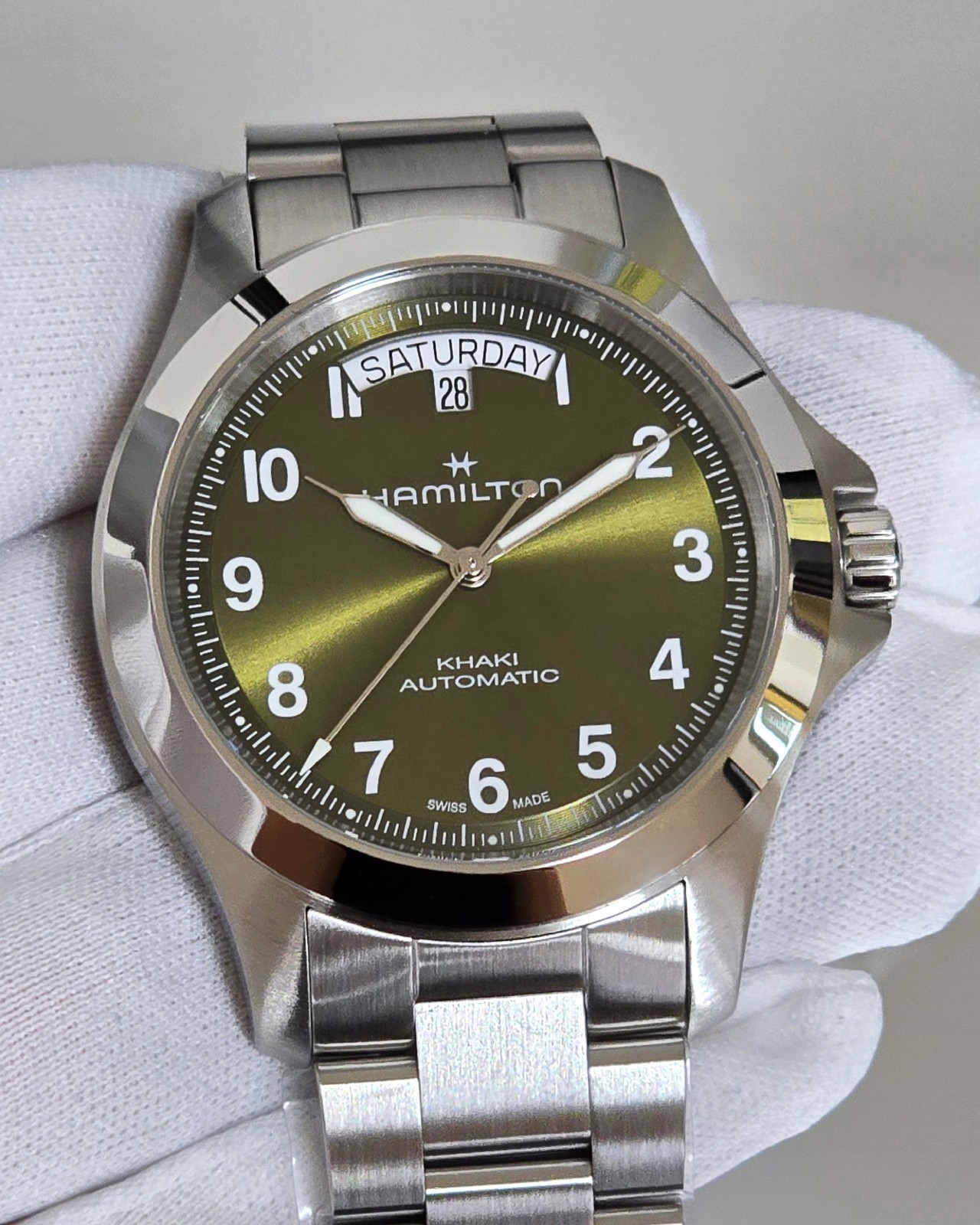 Hamilton Khaki Field King Day-Date Auto 40mm Green Dial SS Men Watch H64475160