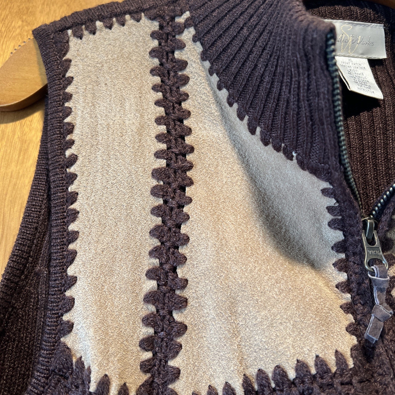 Studio Works Suede Black Brown Patchwork Sweater … - image 8