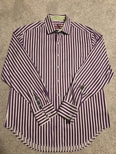 Robert Graham Men's Purple Striped Flip Cuff Button-Up Shirt Size Large