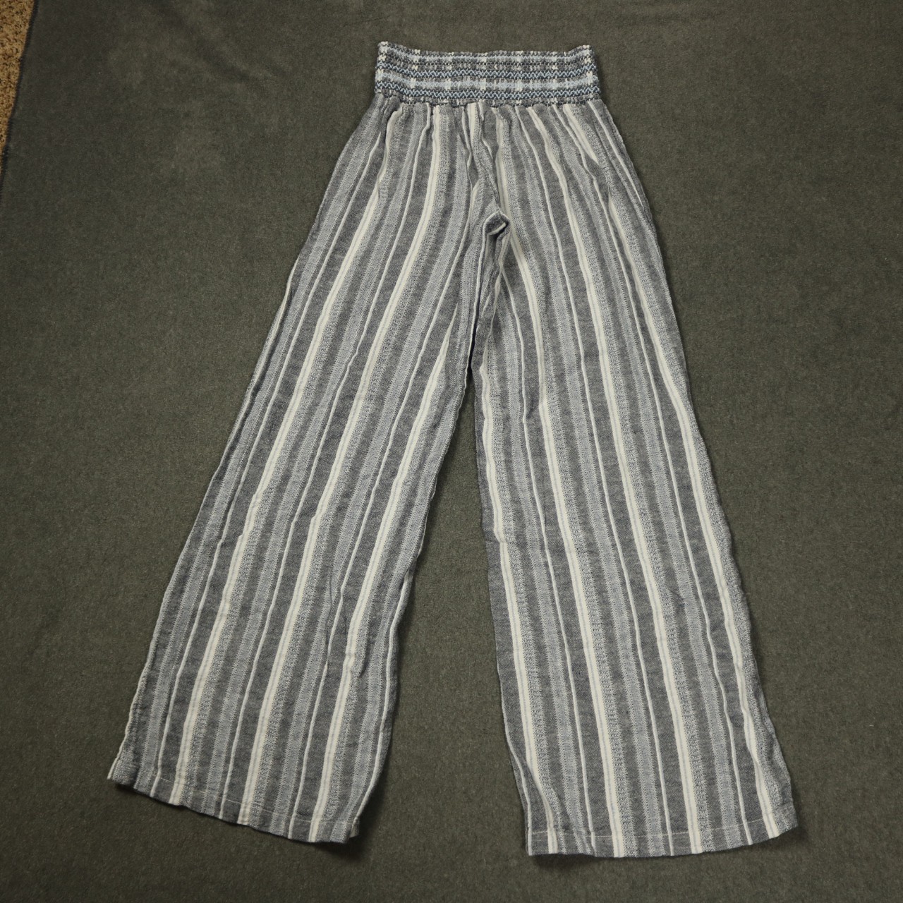 Rewash Striped Festival Boho Linen Blend Smocked Waist Wide Leg Pants Gray M