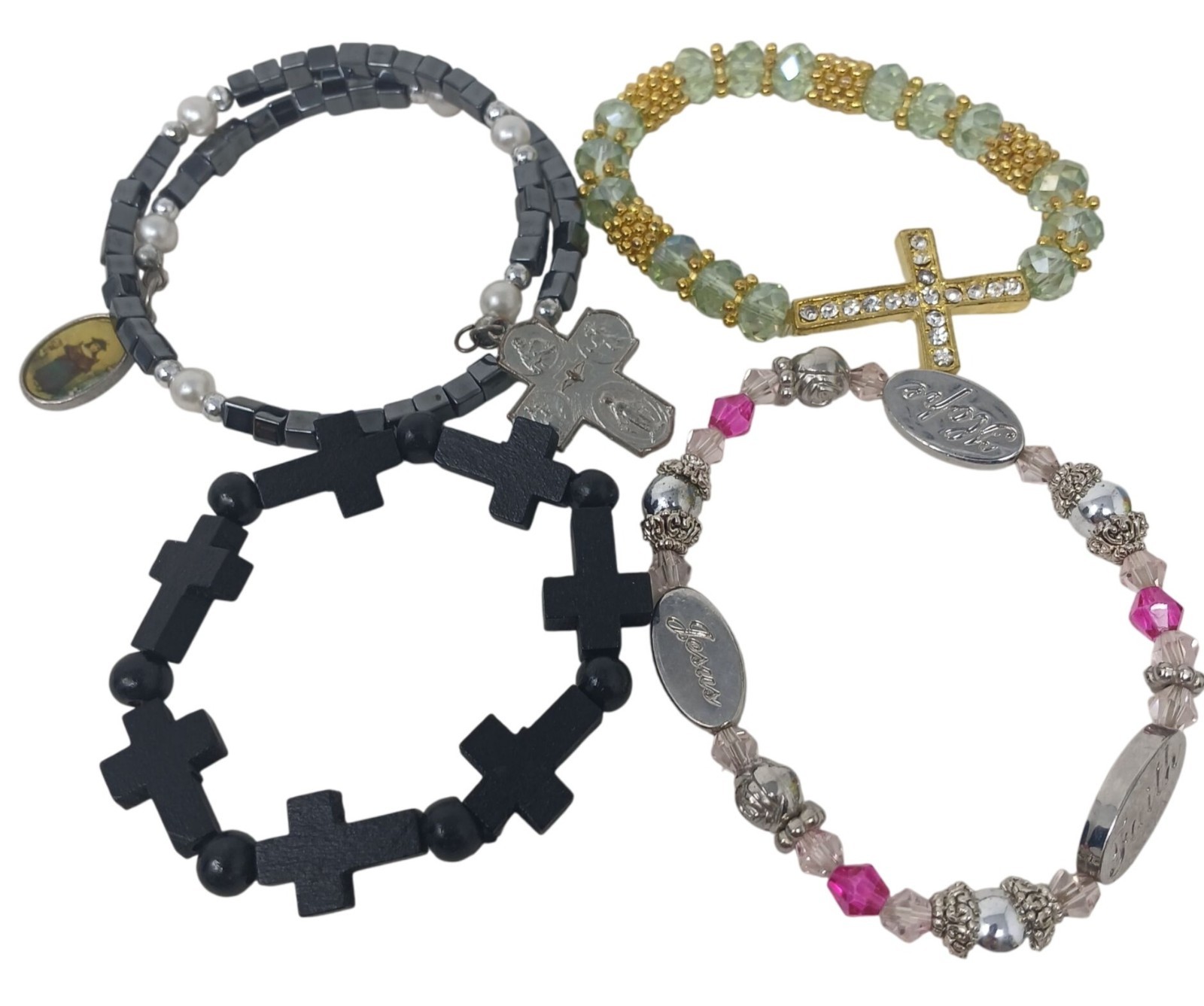 4 Adjustable Religious Bracelets With Charms & Be… - image 1