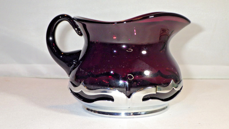 FARBER BROS KROME KRAFT AMETHYST PURPLE CAMBRIDGE GLASS INSERT CREAMER PITCHER