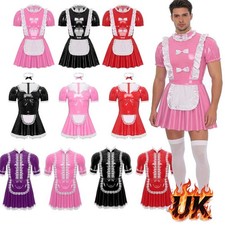 Mens Wetlook Pvc Leather Satin French Maid Fancy Dress Sissy