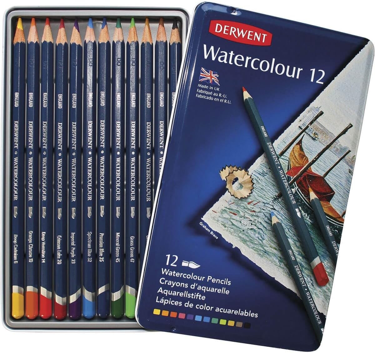 Derwent Watercolour Pencils Tin Set 12 Artist WaterSoluble Drawing Colour Pencil