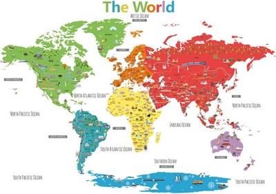 DL3-1902N XLarge Colorful Landmark World Map Wall Stickers (62x42 inch) Wall ...