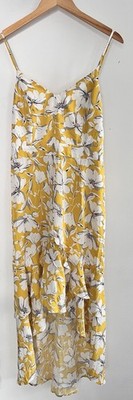 Women s Blueming Medium Spaghetti Strap Dress Yellow Floral High Low Summer NEW