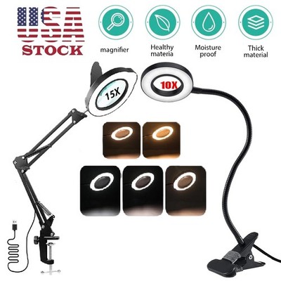 15X Magnifying Glass with LED Light Magnifier Crafts Reading Desk Stand Lamp NEW