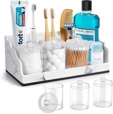 Bathroom Counter Organizer with Qtip Holder, Marble Toothbrush