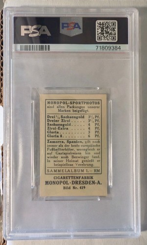 1932 Monopol #419 Ricardo Zamora PSA 9 MINT POP 1 NONE Higher Zamorra # Center - Picture 2 of 6