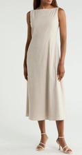 Theory Midi Boatneck Dress In White Oatmill Linen Blend Size 16 NWT $425