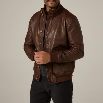 Brown Bomber Flight Real Leather Jacket For Men