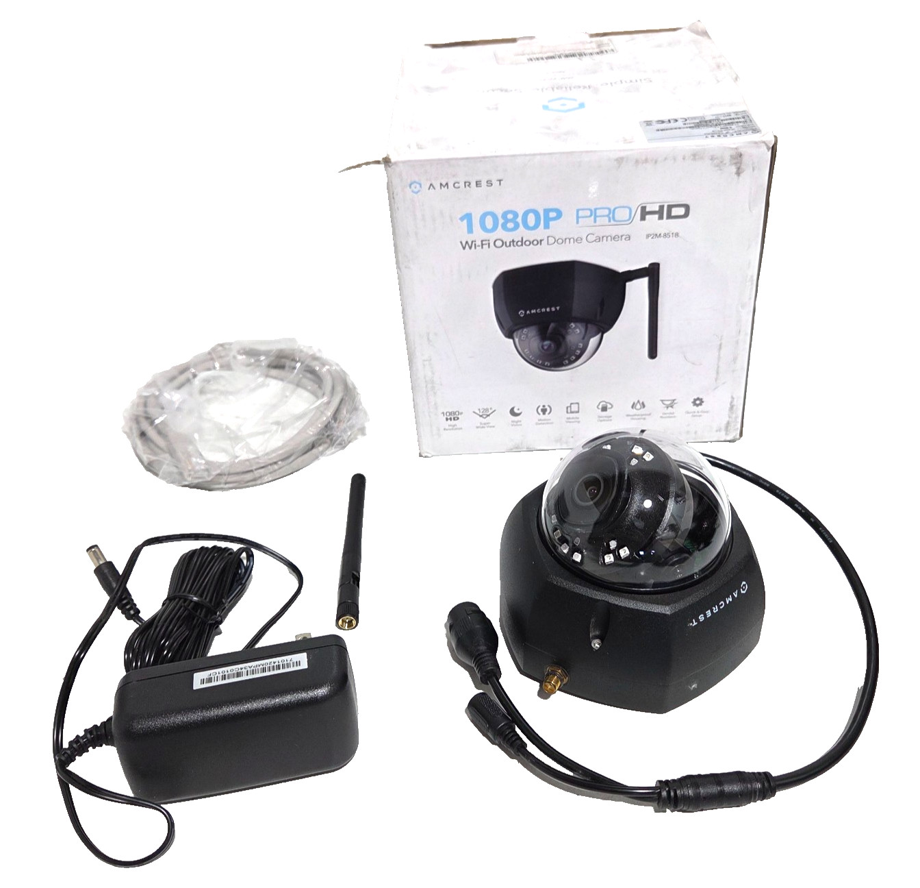 Amcrest 1080p PRO HD Wi-Fi Outdoor Dome Security Camera IP2M-851B USED.