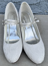 Elegant Park Lace Wedding Shoes White pumps Bridal Mid Heel Sz 11