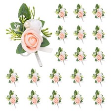 20pcs Pink Boutonnieres for Men, Artificial Flower Pocket Corsage