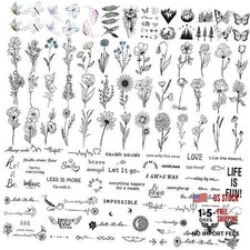 100 Sheets Realistic Temporary Tattoos - 240 Pcs Tiny Fake Black Realistic