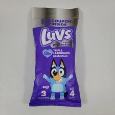 NEW Luvs Bluey Size 4 Platinum Protection Diapers Travel 3 Pack Latex Free