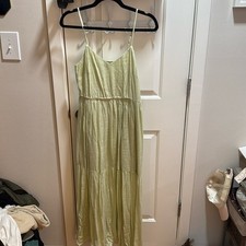 FOREVER 21 Light Green Textured Tiered Maxi Dress Spaghetti Strap Sundress S