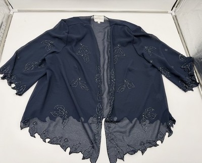 David s Bridal Beaded Sheer Navy Jacket Shawl Cover Up 24WP Formal Evening
