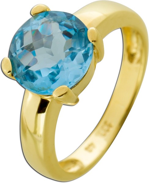 SolitäRring Gold 333 8K Ozeanblauer Blautopas Edelstein 4.30Ct.-image