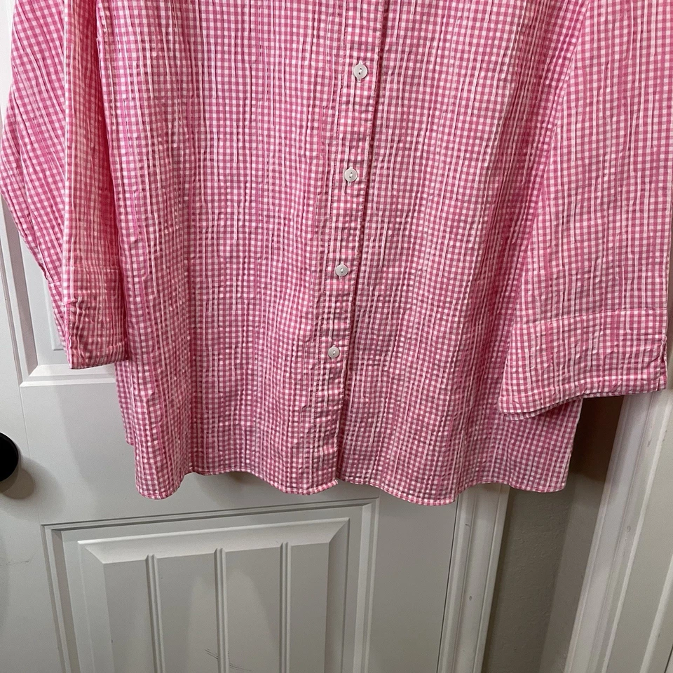 Westbound Woman Pink Checkered Plaid Button Up Long Sleeve Top Size 3X - Image 3 of 4