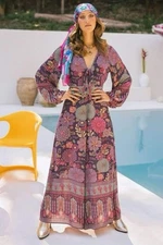 Nine Lives Bazaar Florence Jumpsuit Floral Purple AU Size 6 Wide Leg Boho