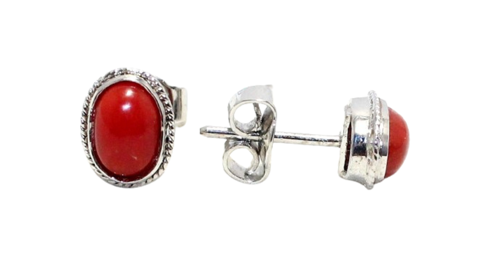 Pendientes Stud 925 Plata Esterlina Naranja Piedra Natural Handmade