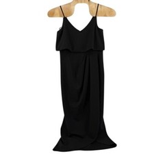 Xscape Black V Neck Layered Draped Midi Dress Size 14
