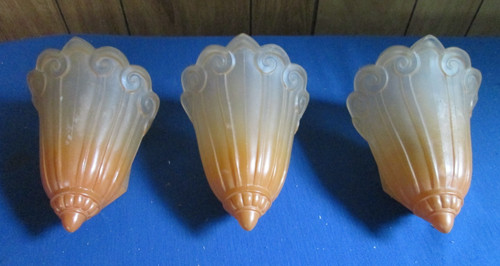 3 Antique Fleur-De-Lis Glass Slip Shades
