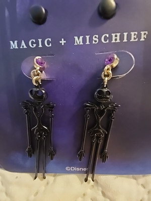 Disney Magic + Michief Jack Skellington Earrings NWT Black Pumpkin King TNBC