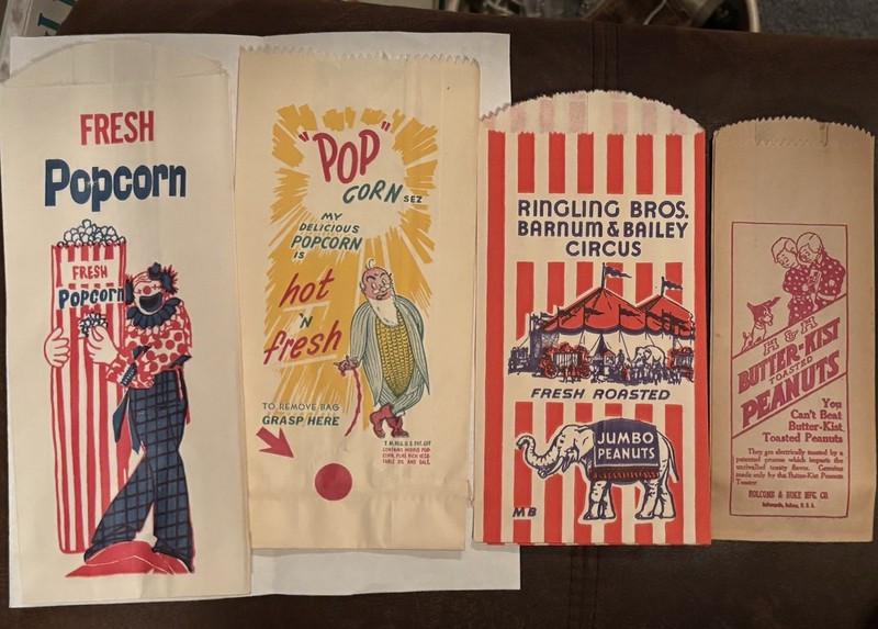 VINTAGE POPCORN/PEANUT SNACK BAGS PAPER EPHEMERA ADVERTISING COLLECTIBLE