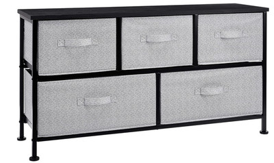 Basics Extra Wide Fabric 5-Drawer Storage Organizer Unit for Bedroom Closet, Bla