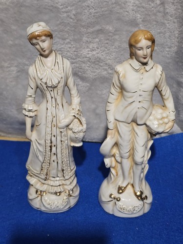 Vintage Paar Porzellan Figuren einer viktorianischen Dame Goldrand - Bild 7 von 9