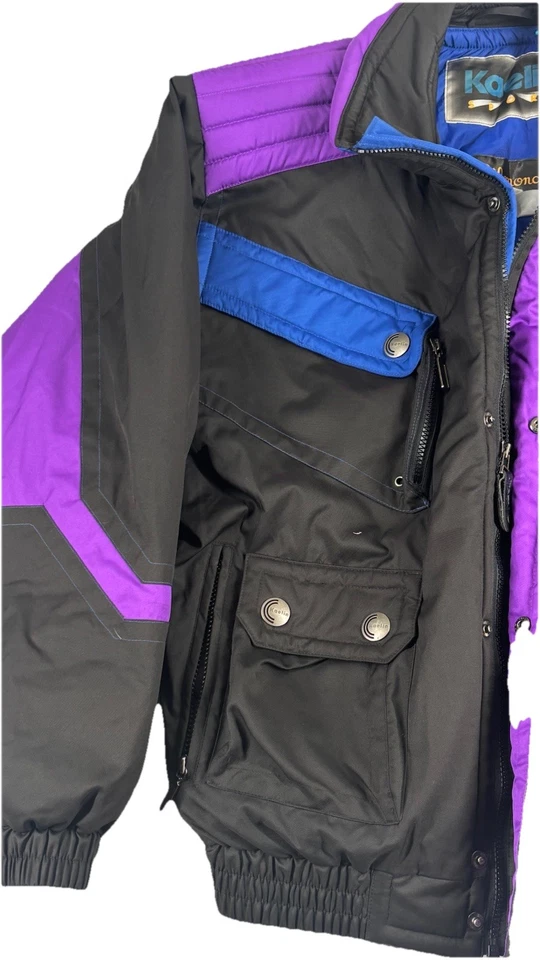 Vintage Kaelin Sport Silmond Ski Jacket Mens L Black Purple Blue 80s 90s Retro - Image 3 of 4