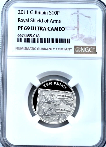 2011 Silver 10p Royal Shield Arms Ten Pence NGC Proof PF69 Great Britain