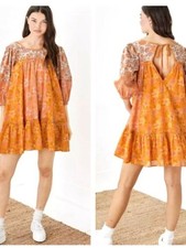 AMERICAN EAGLE WOMENS ORANGE PINK BOHO MINI DRESS FLORAL COTTON MEDIUM