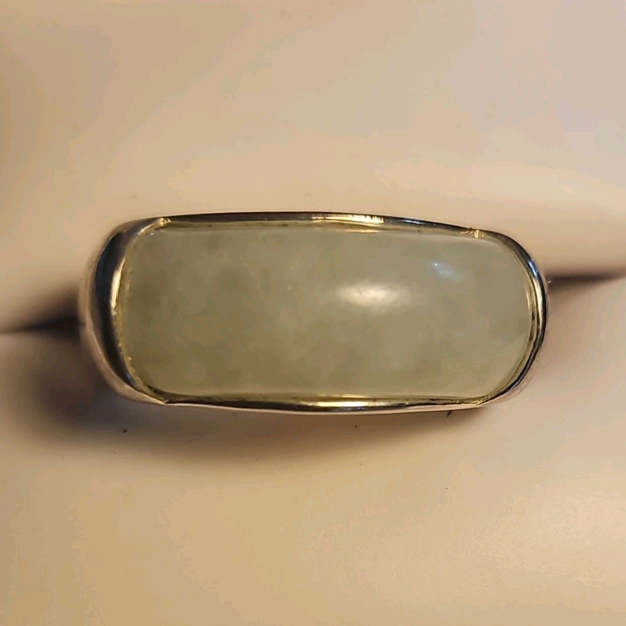 Sterling Silver 925 Ring Jade Rectangle Bezel Set… - image 1
