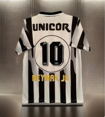 Neymar Jr #10 Santos FC Home Jersey Soccer Shirt Black & White Shirt Size - M