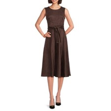 Calvin Klein Women's Brown Belted Fit  Flare Sleeveless Midi Dress Size 12