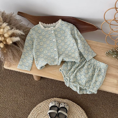 Baby Mädchen Set 2-teilig Baumwolle bestickt Blumen Bluse Bloomer Böhmen Sommer