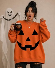 Jack-o-lantern Sweatshirt Pumpkin Halloween Face Sweater Unisex Spooky Top