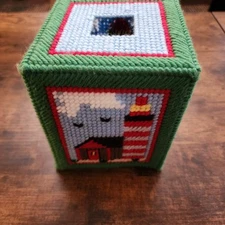 Lighthouse Boutique Tissue Box Cover Home Decor Cross Stitch Handmade Square