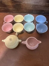 Vintage Lu-Ray Pastels T.S.&T. PASTELS USA Pink Sugar Bowl+Lid&Creamer&8Cups