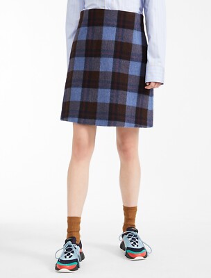 Max Mara Weekend Tabarin Skirt Blue Plaid Wool A-Line Size