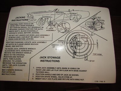 Ford Mustang Jack Instruction Decal Early 1967 DF-145 Officially Licensed