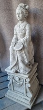 Stunning Stone Japanese Geisha Girl On Heavy Plinth Garden Ornament Solid Statue