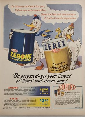 1946 Print Ad Du Pont Zerone & Zerex Anti-Freeze for Cars & Trucks Ducks