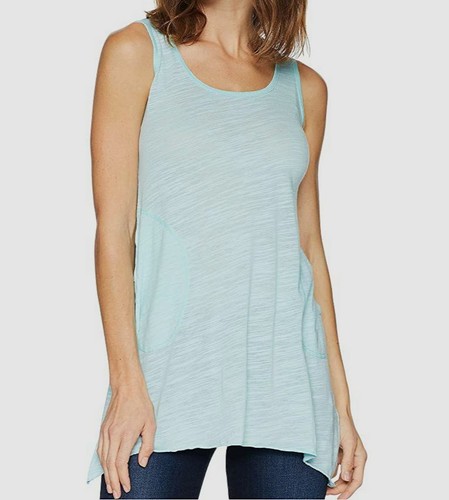 $99 Allen Allen Womens Blue Sleeveless Scoop-Neck Angled Tunic Jersey Top Size S
