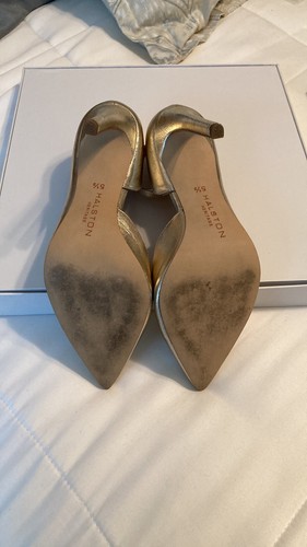 Halston Heritage Margo Half d'Orsay Gold Leather Stilettos 5.5 - EXCELLENT cond. - Picture 6 of 7