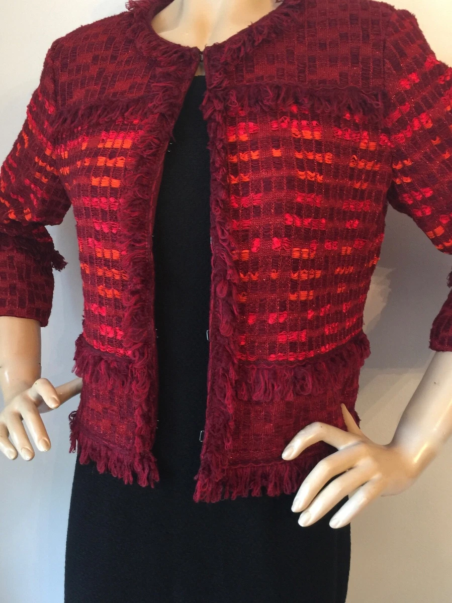 NEW ST JOHN KNIT COUTURE SIZE 14 JACKET CLARET MULTI WOOL RAYON eBay